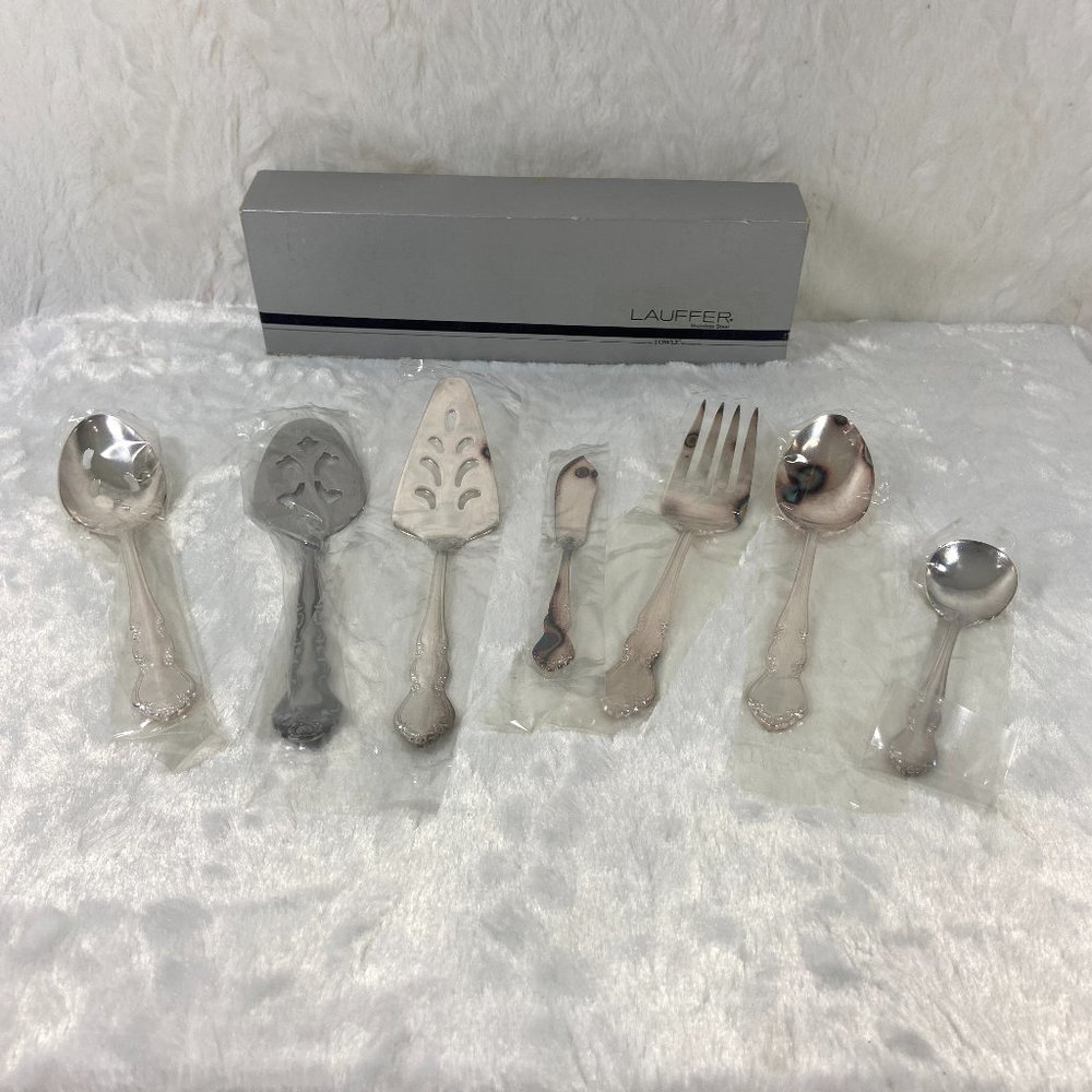 6 Pc Towle Stainless Steel Baroness Hostess Serving Set plus 1 odd Silver Plated